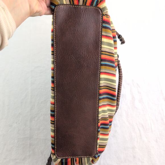 Fossil Earthy Tones Canvas Striped Hobo Hippie Indie Purse Double Handle - Picture 8 of 10